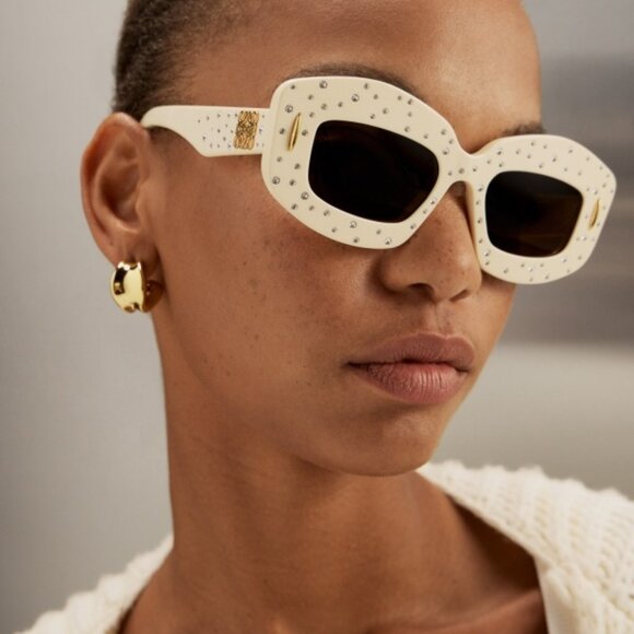 Loewe Men Sunglasses Crystal White Brown Rectangle LW4114IS 25E NEW AUTHENTIC - Picture 9 of 11